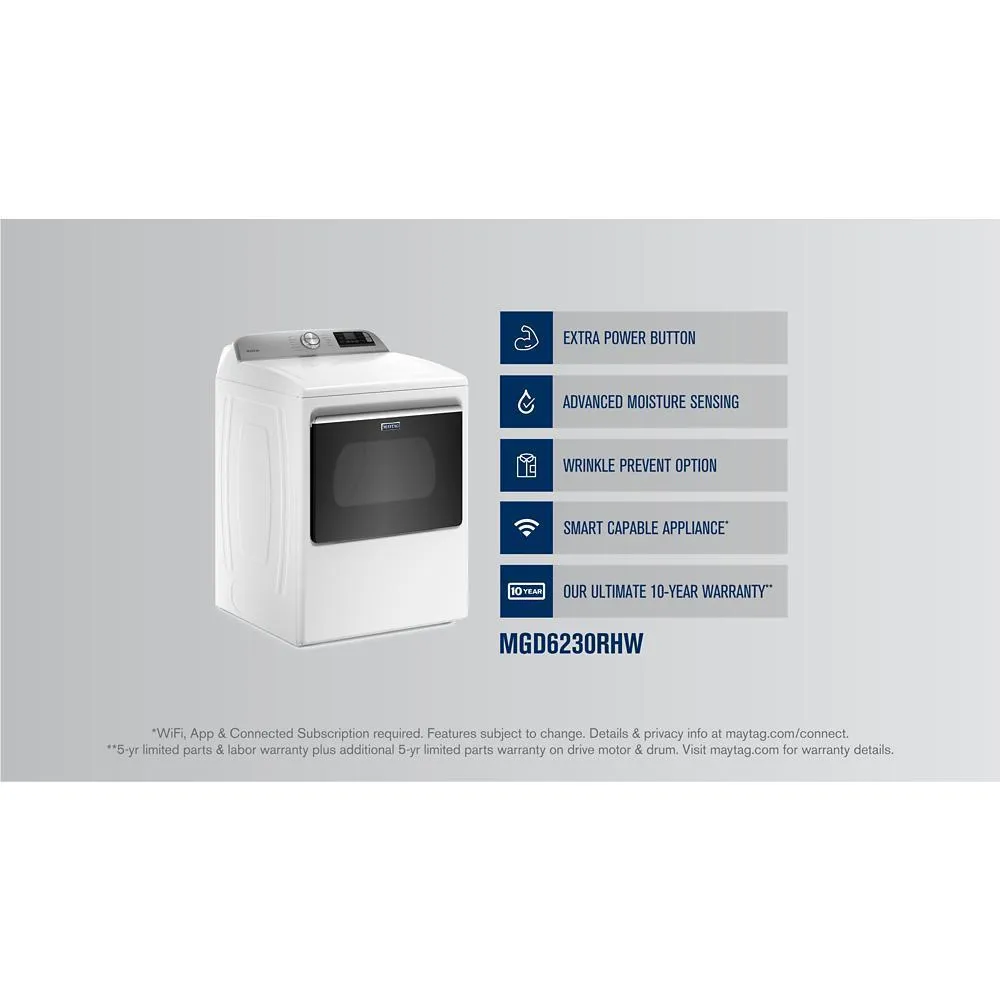 Maytag MGD6230RHW Smart Top Load Gas Dryer with Extra Power - 7.4 cu. ft.