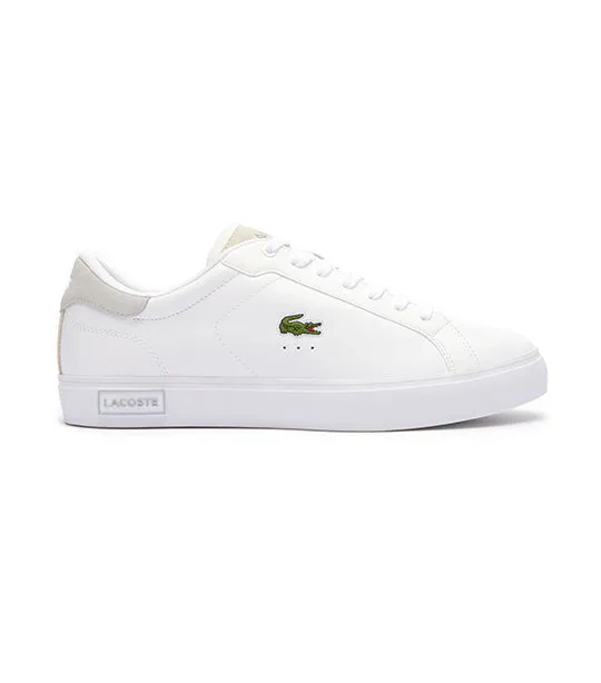 Men's Powercourt Logo Tongue Leather Trainers  White/Light Gray