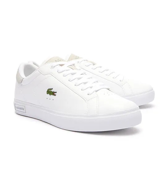 Men's Powercourt Logo Tongue Leather Trainers  White/Light Gray