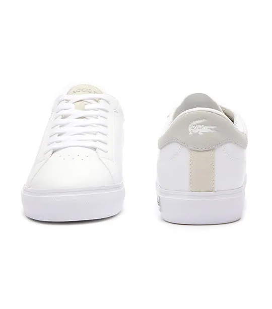 Men's Powercourt Logo Tongue Leather Trainers  White/Light Gray