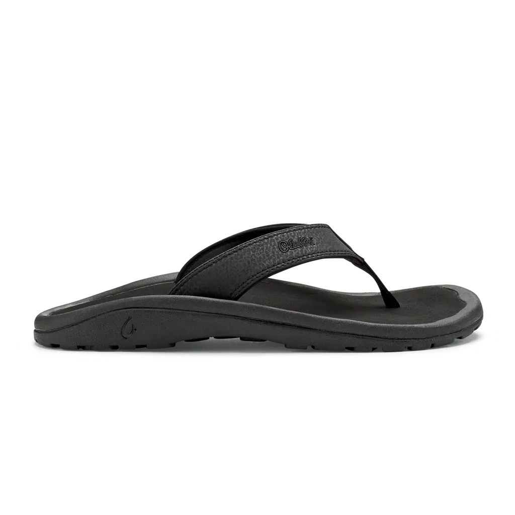 Olukai MNSOhana Leather Waterproof Flip Flop  Black