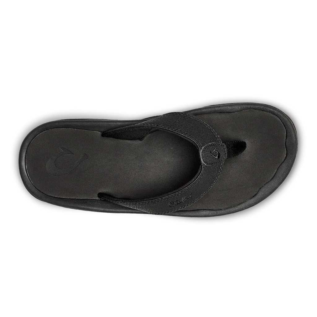 Olukai MNSOhana Leather Waterproof Flip Flop  Black