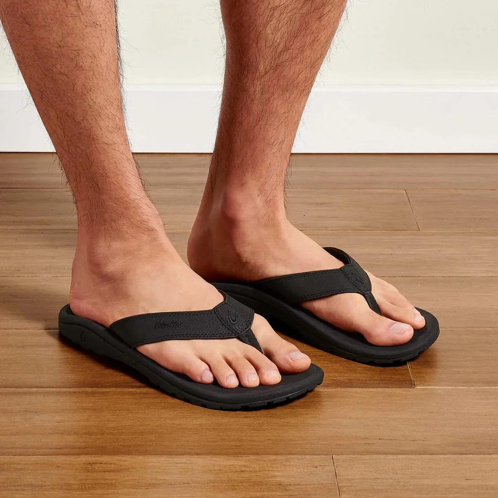 Olukai MNSOhana Leather Waterproof Flip Flop  Black