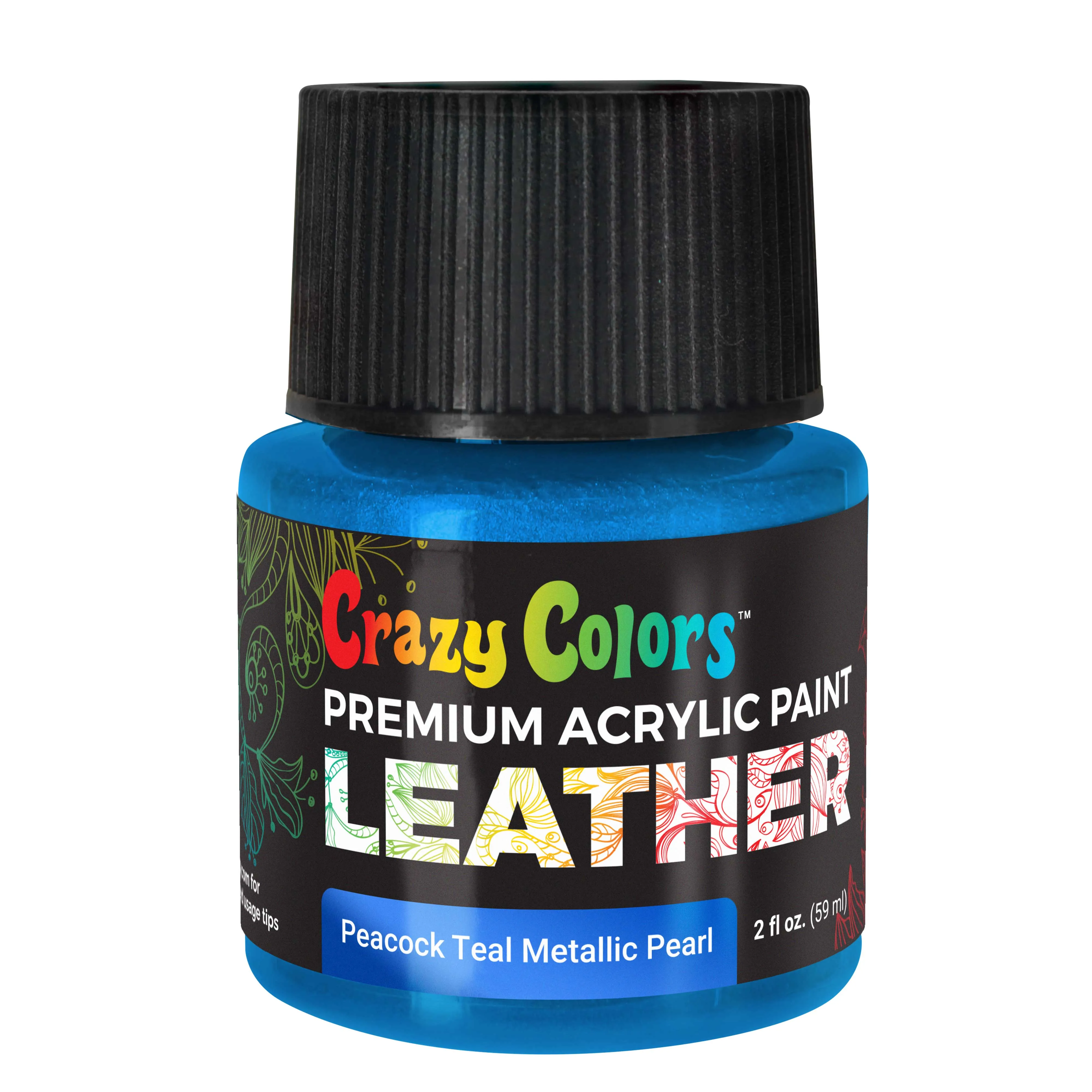 Peacock Teal Metallic Pearl Premium Acrylic Leather and Shoe Paint, 2 oz Bottle - Flexible, Crack, Scratch, Peel Resistant - Artist Create Custom Sneakers, Jackets, Bags, Purses