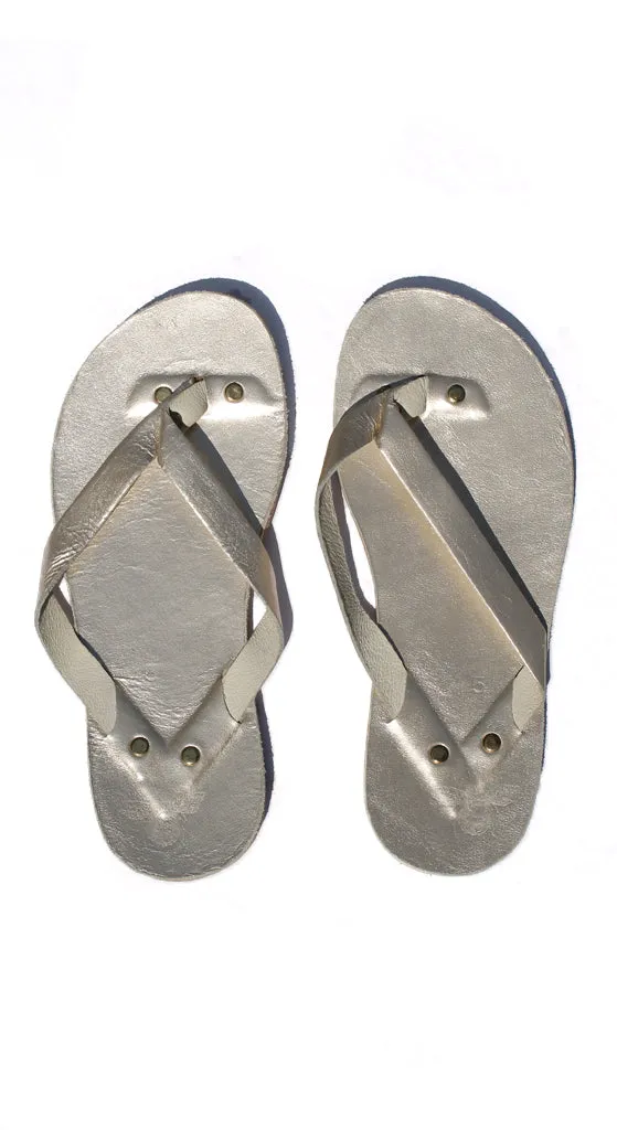 Platinum Leather Flip Flops