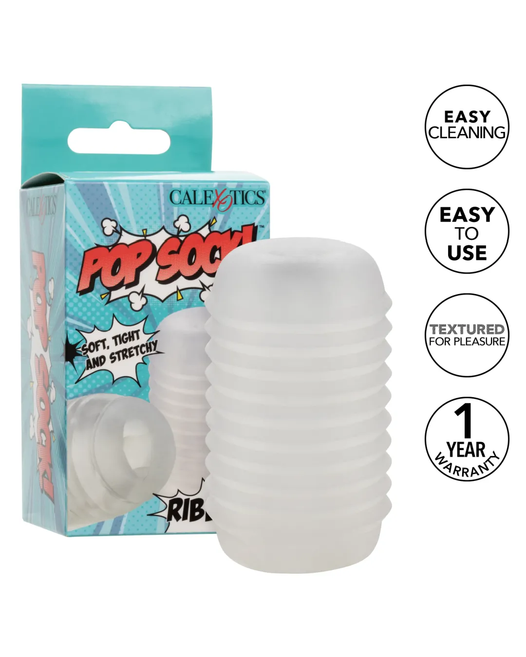 Pop Sock Ribbed Ultra Squishy Reversible Stroker - Clear