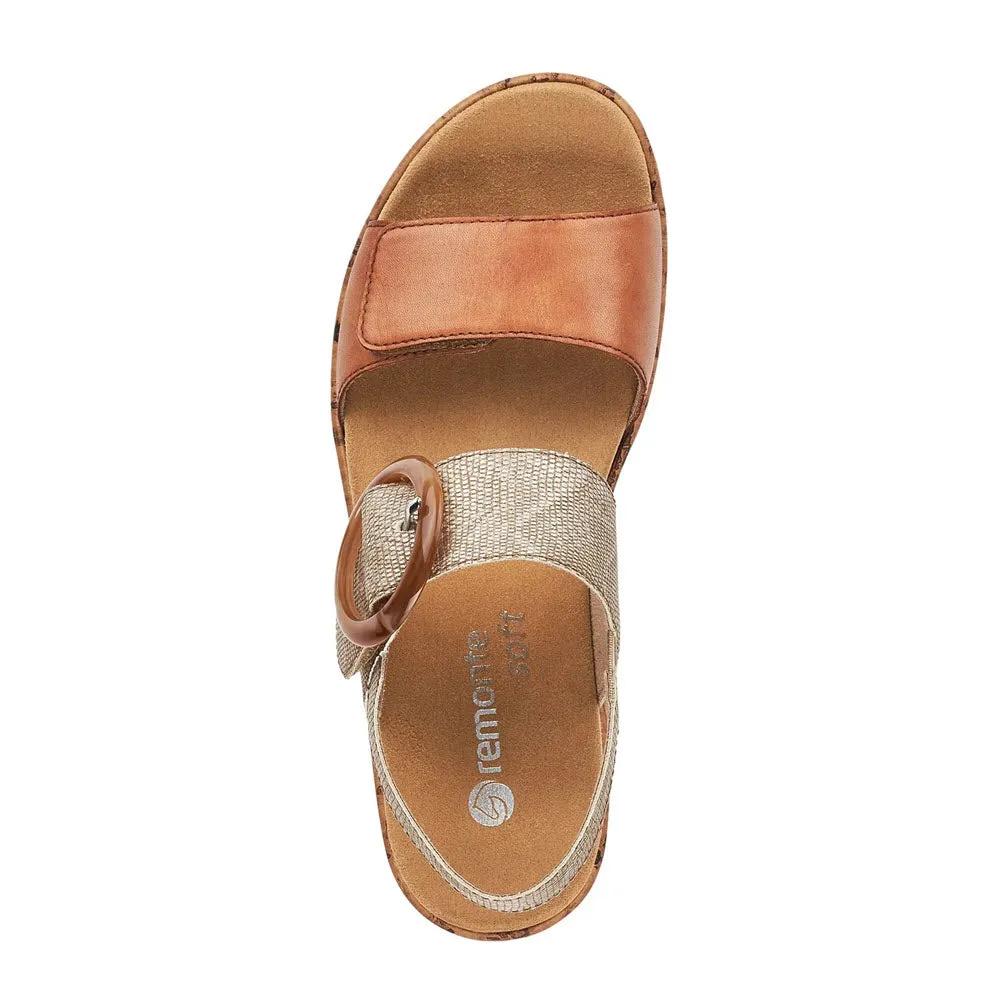 REMONTE COMFORT BIG BUCKLE SANDAL TAN/SILVER - WOMENS