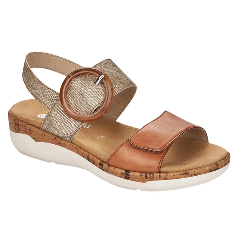 REMONTE COMFORT BIG BUCKLE SANDAL TAN/SILVER - WOMENS