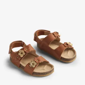 Sandal Cork Open Toe Clare Flowers - cognac