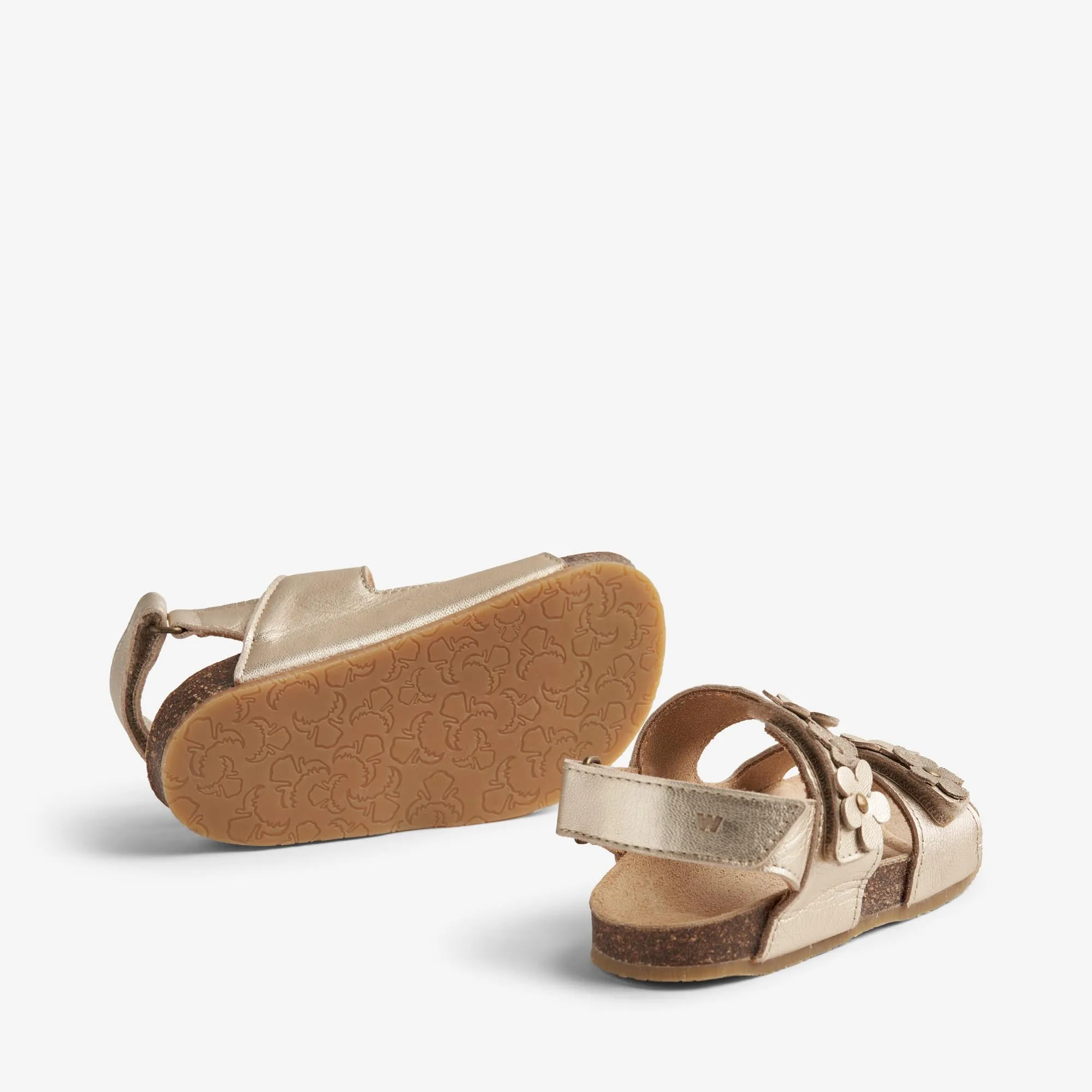 Sandal Cork Open Toe Clare Flowers - light gold