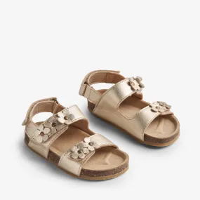 Sandal Cork Open Toe Clare Flowers - light gold