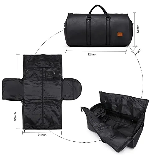 Seyfocnia Carry On Garment Backpack, Waterproof Mens Garment Bag for Travel Business, Leather Duffel Bag with Shoe Compartment -Black