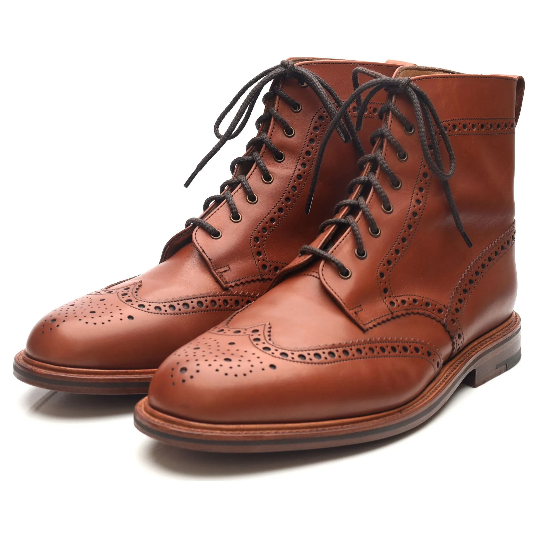 Tan Brown Leather Brogue Boots UK 8.5 F