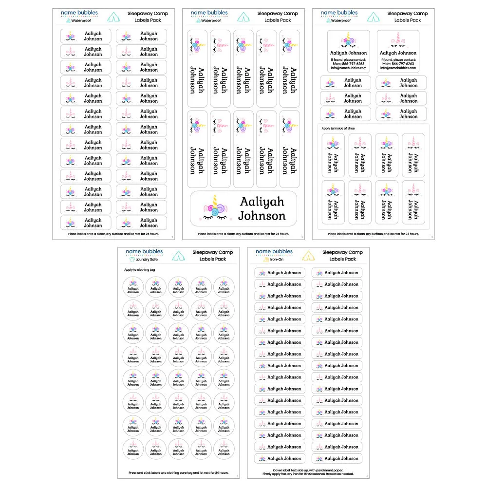 Unicorn Sleepaway Camp Labels Pack